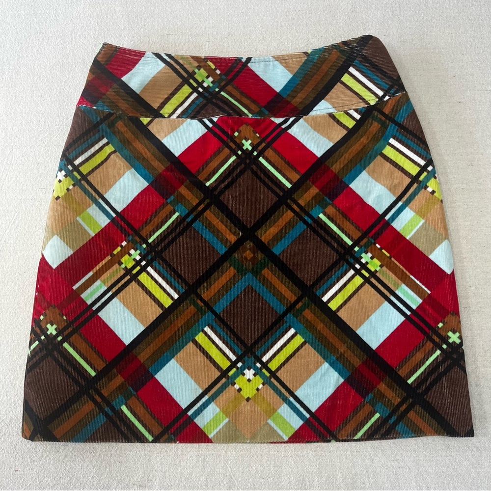 ETCETERA Corduroy Plaid Pencil Skirt Stretch Dark Academia Preppy College Size 4